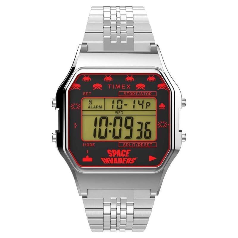 【新品】 Timex T80 x スペースインベーダー 34mm クォーツ ステンレススチールストラップ シルバー 18 カジュアルウォッチ (モデル:TW2V30000YB)