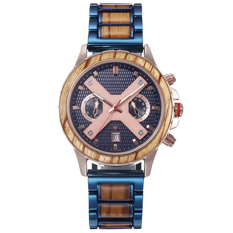 【新品】 RORIOS watch 腕時計 メンズ 木製 天然木 人気 時計 30M防水 カレンダー クオーツ 多機能 ウッド ウォッチ 個性的 トラベル カジュアル ビジネス 出張 通勤 通学 ローズゴールド＆オリーブウッド