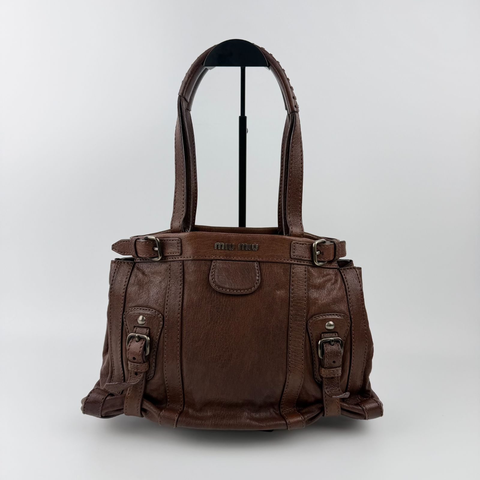 【中古】MIU MIU ミュウミュウ トートバッグ ハンドバッグ レザー ブラウン 金具シルバー ヴィンテージ レディース【中古美品】HIBUOCHI VINTAGE hboc260525a04