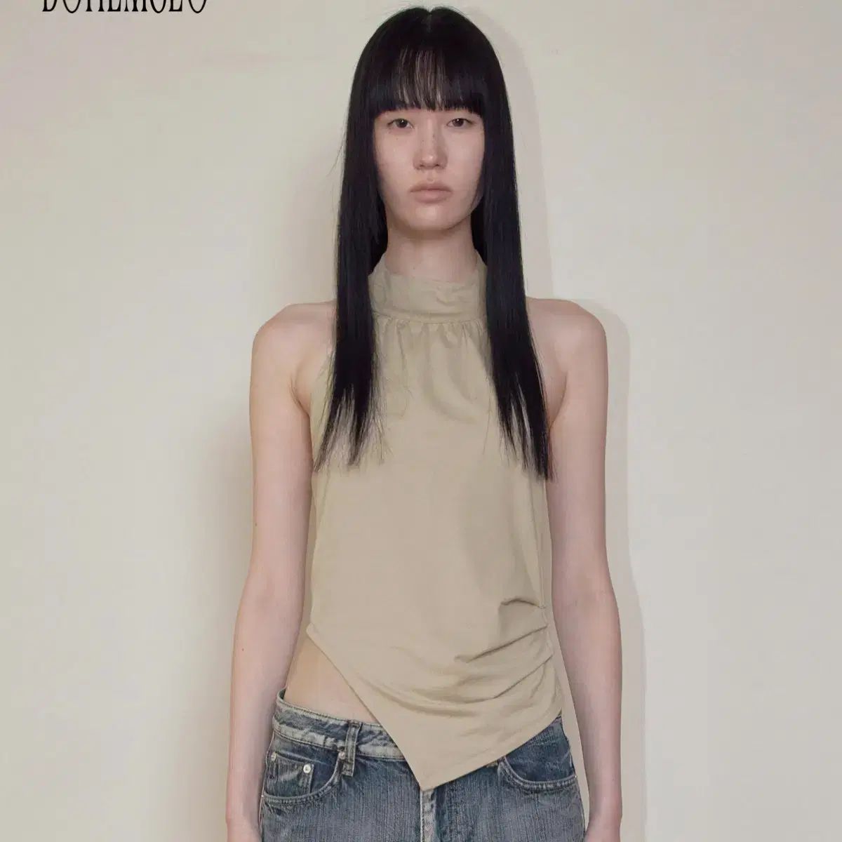 BOHEMSEO ボヘミアンソウル CURVED LINE DRAPE TOP BEIGE