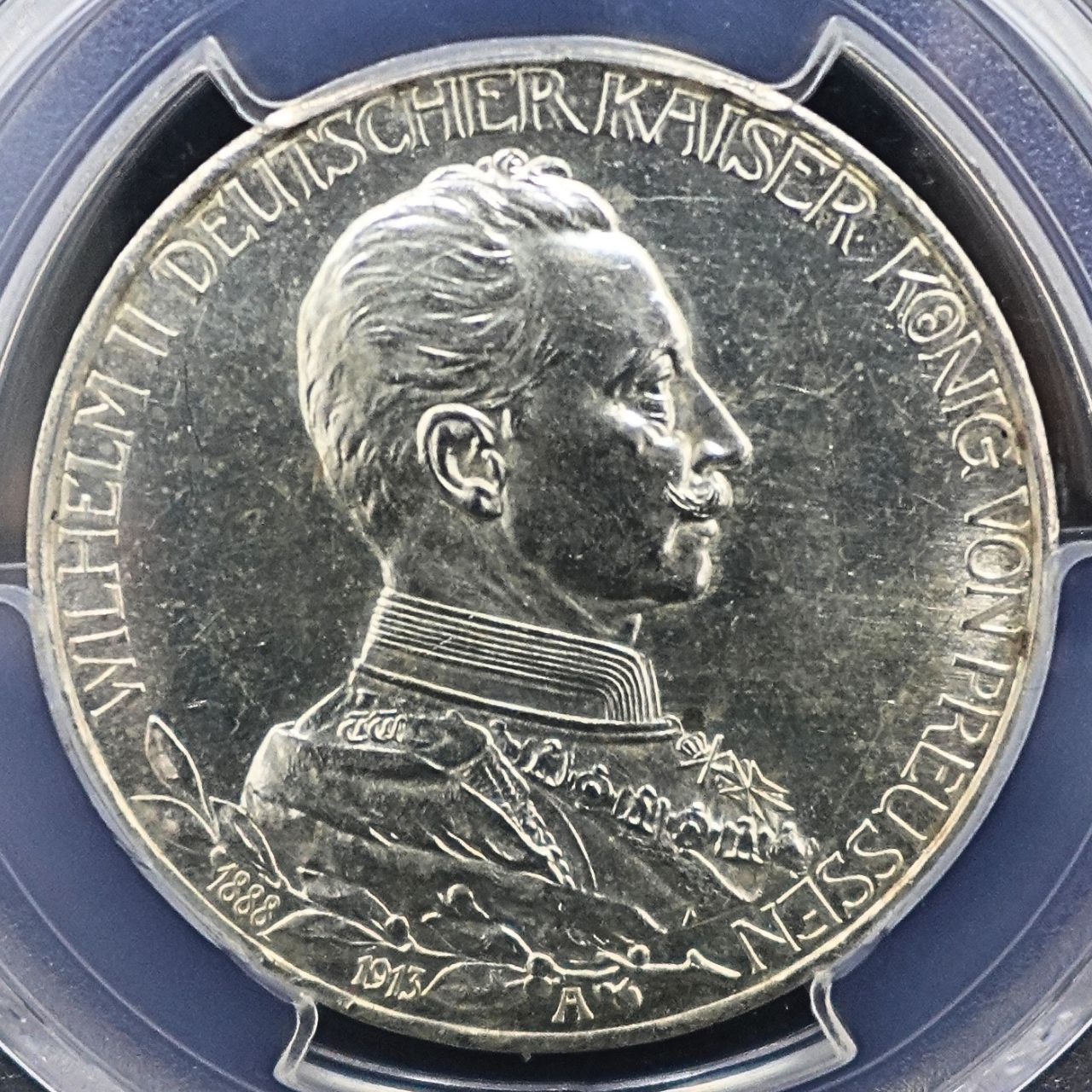 1913-A プロイセン 3マルク銀貨 PCGS MS63 25周年記念 ヴィルヘルム2世 ドイツ帝国 アンティークコイン 1913