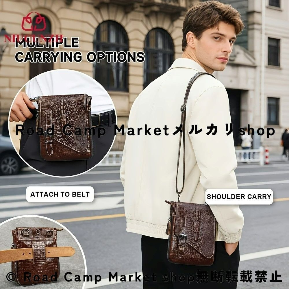 ショルダーバッグ エンボス加工 本革 メンズ トップグレインレザー ミニショルダー ウエストバッグ 2WAY クロスボディバッグ ヴィンテージ 通勤バッグ 斜め掛け バッグ レザー メンズバッグ 小型 軽量 調節可能ショルダーストラップ付き ベルトループ対応
