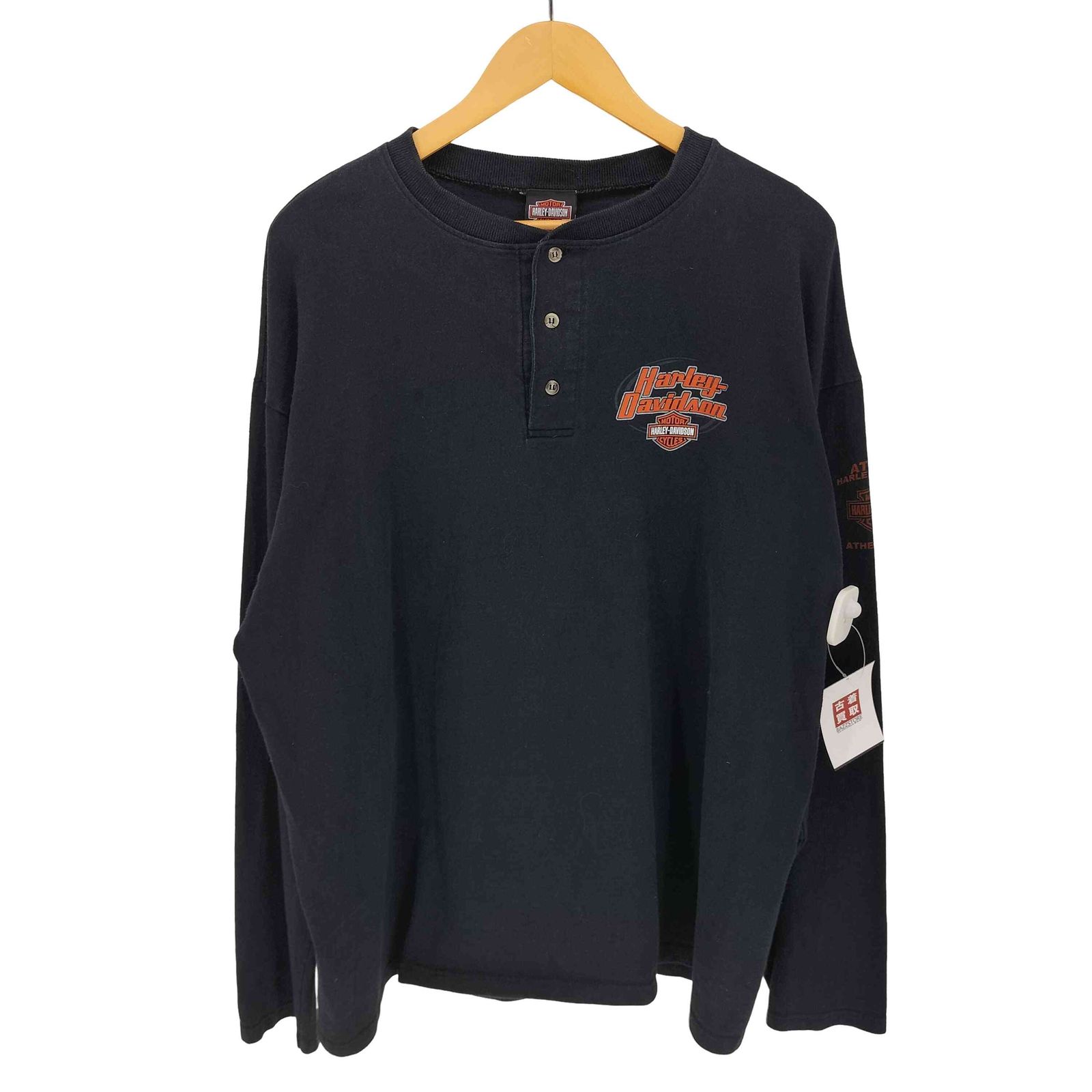 ハーレーダビッドソン HARLEY-DAVIDSON 00S ワンポイントロゴ モーターサイクル コットン ヘンリーネック Tシャツ メンズ import：XL