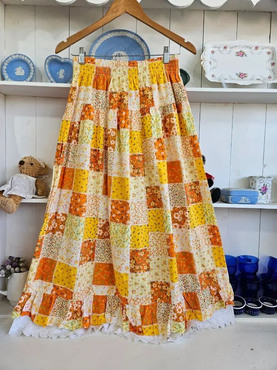 ハンドメイドパッチワークロング丈スカート