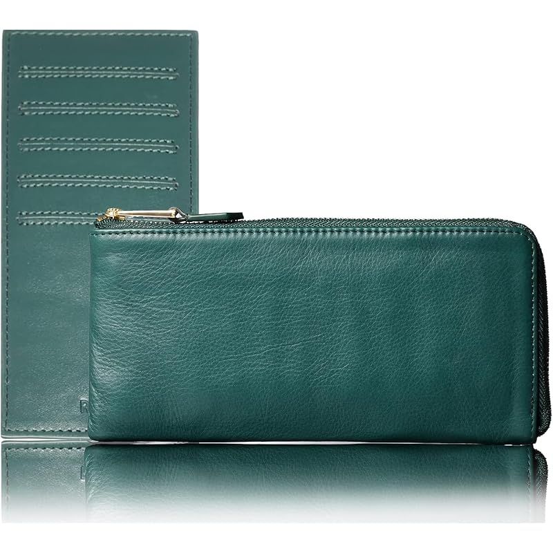 【新品】 [リンレ] 財布 レディース 長財布 大容量 レザー 本革 薄い 薄型 スリム 使いやすい ブランド カードケース付 ファスナー L字 母の日 プレゼント ギフト 専用箱付 (フォレスタグリーン/グリーン)