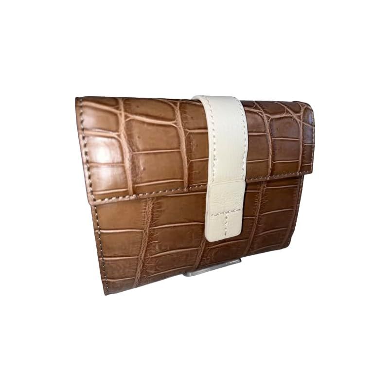 【新品】 [GUODI] 【グォディ】 三つ折り財布 クロコダイル本革 マット仕上げ カードケース付き (ミンクブラウン)