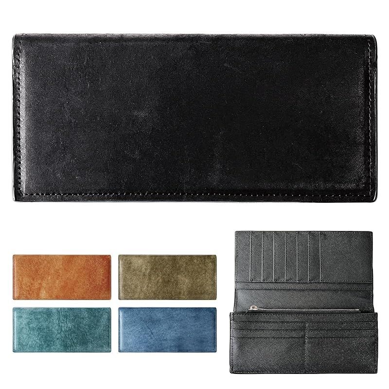 【新品】 [トレンディヤマギシ] レザリア レザー 財布 二つ折り 長財布 本革 メンズ レディース カード収納 小銭入れ 札入れ WL-D2-02 ブラック