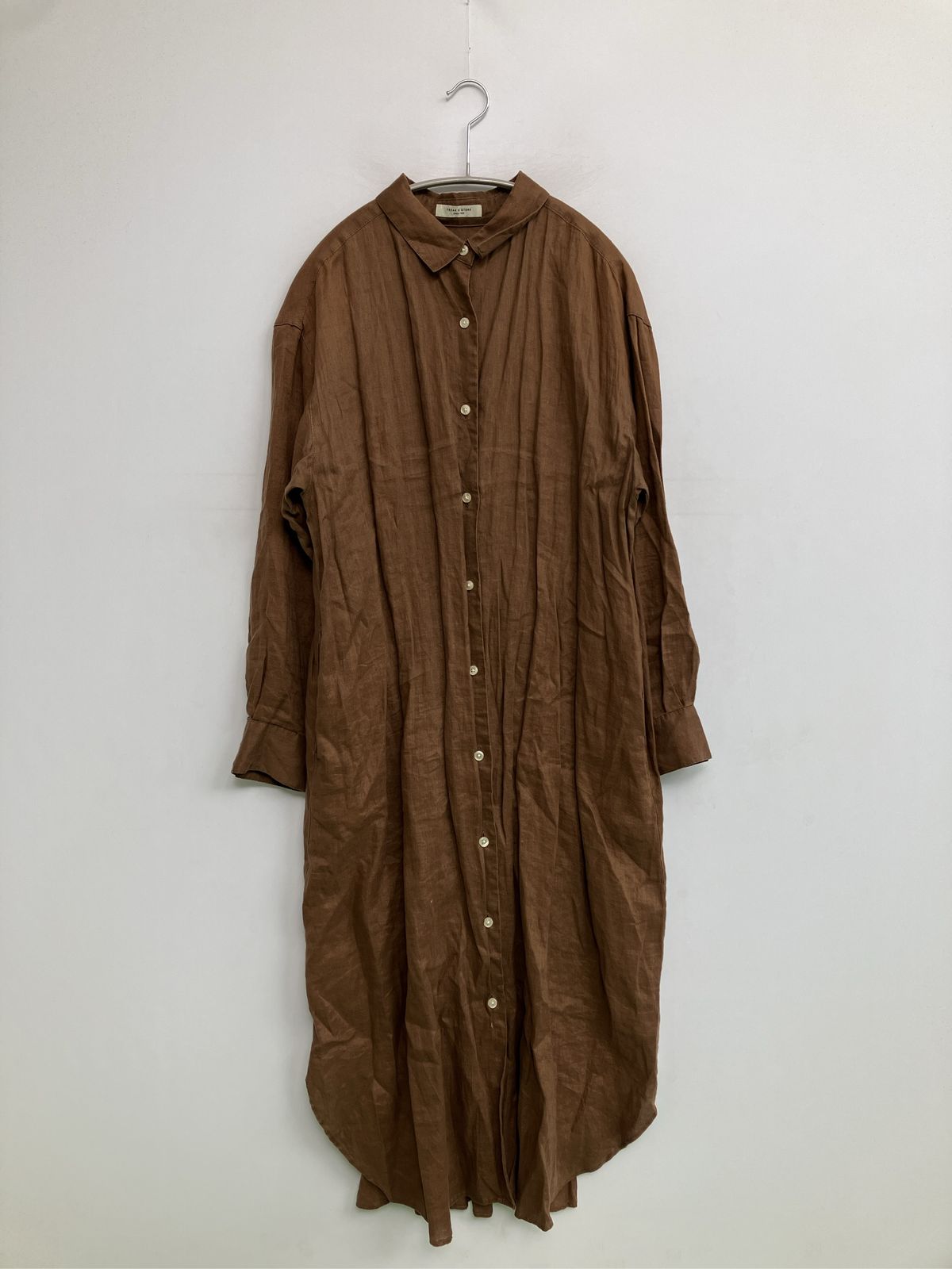 FREAK'S STORE フリークスストア シャツワンピース FREE ブラウン リネン・麻 無地 長袖 ロング・マキシ丈 レディース 5,842円