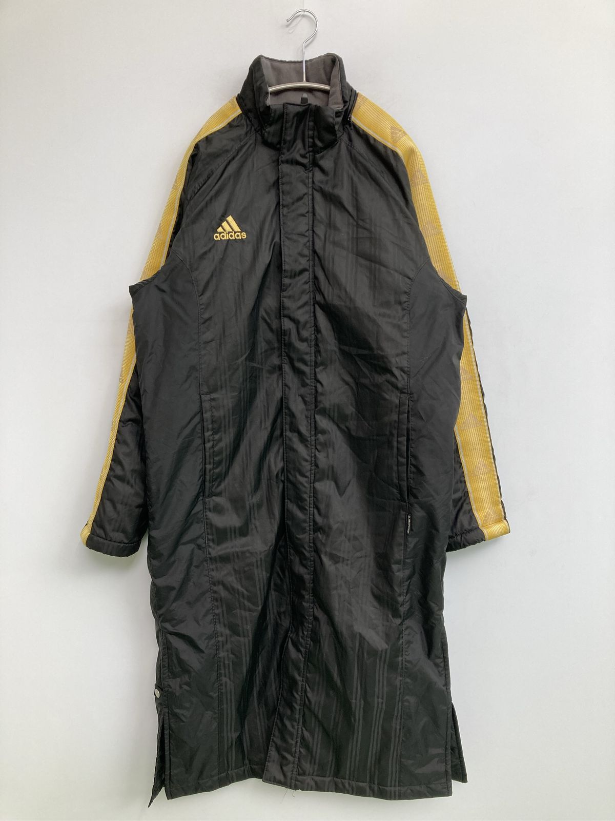 adidas アディダス アウター M ブラック ボア 無地 ブランドロゴ ライン柄 ロング丈 フードなし ジップアップ ボタン留め メンズ