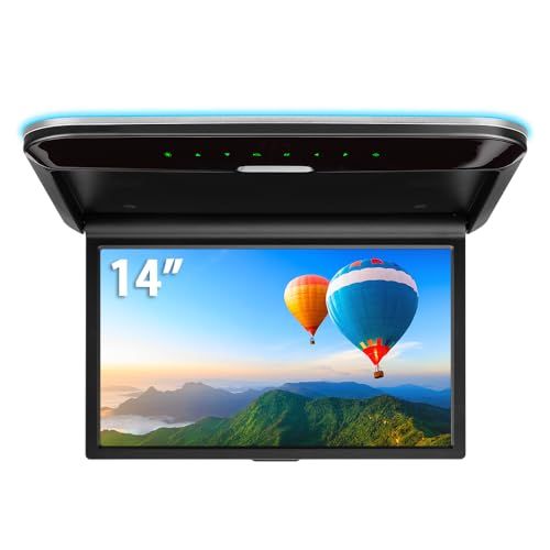XTRONS フリップダウンモニター 14インチ 大画面 1366x768 超薄 軽 HDMI入力 1080Pビデオ対応 スピーカー内蔵 外部入力 水平開閉120度 USB（CM140HD）pms 99c73ccf