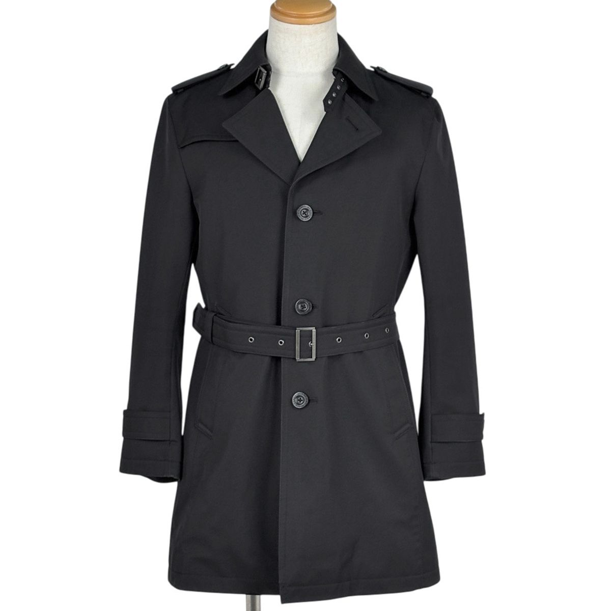 バーバリーブラックレーベル BURBERRY BLACK LABEL ロゴボタン トレンチコート 裏チェック ライナー ベルト付き アウター ポリエステル ブラック メンズ 【中古】