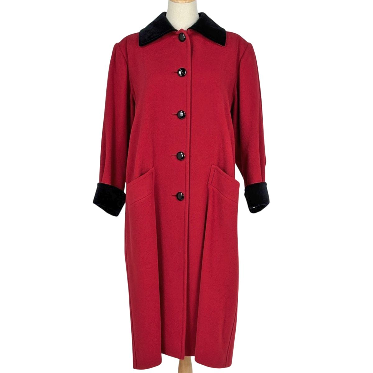 イヴ・サンローラン YVES SAINT LAURENT ステンカラーコート ロング コート 毛 ナイロン レッド ブラック レディース 【中古】
