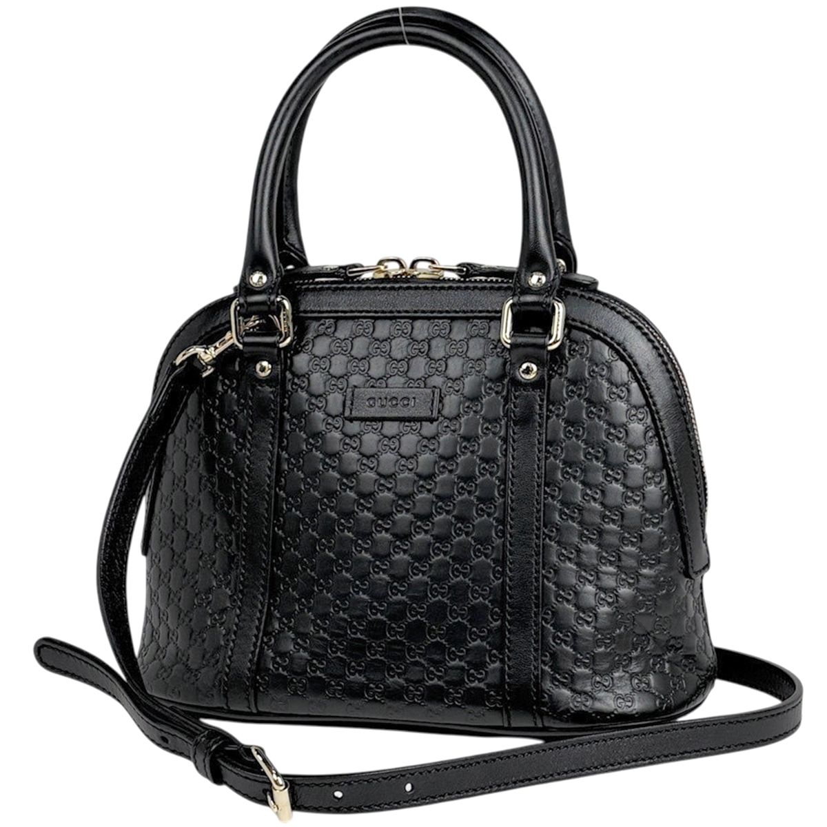 グッチ GUCCI マイクログッチ シマ ハンドバッグ 2WAY ショルダーバッグ シグネチャー ハンドバッグ レザー ブラック 449654 レディース 【中古】 53,880円