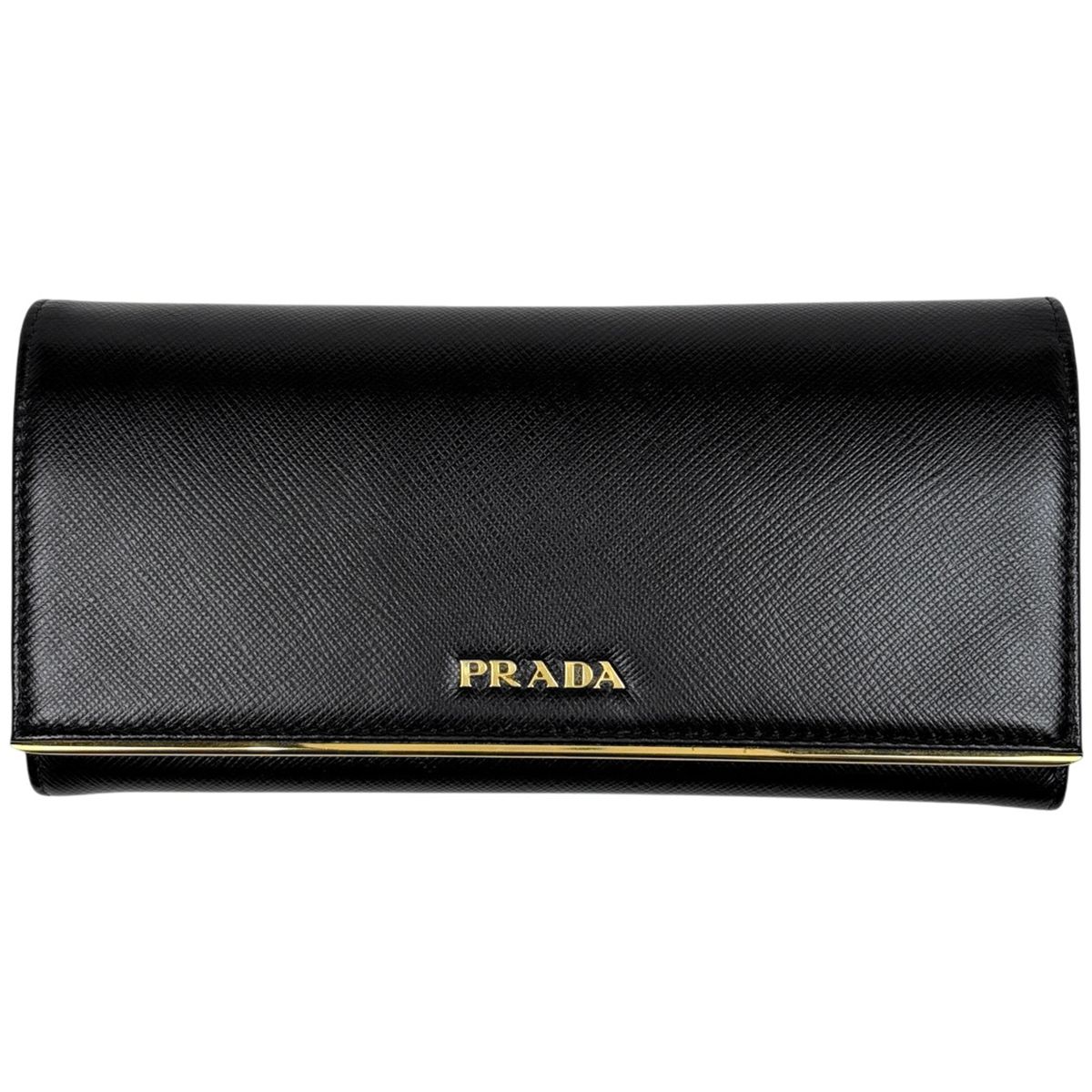 プラダ PRADA ロゴ 二つ折り 長財布 レザー ネロ(ブラック) レディース 【中古】