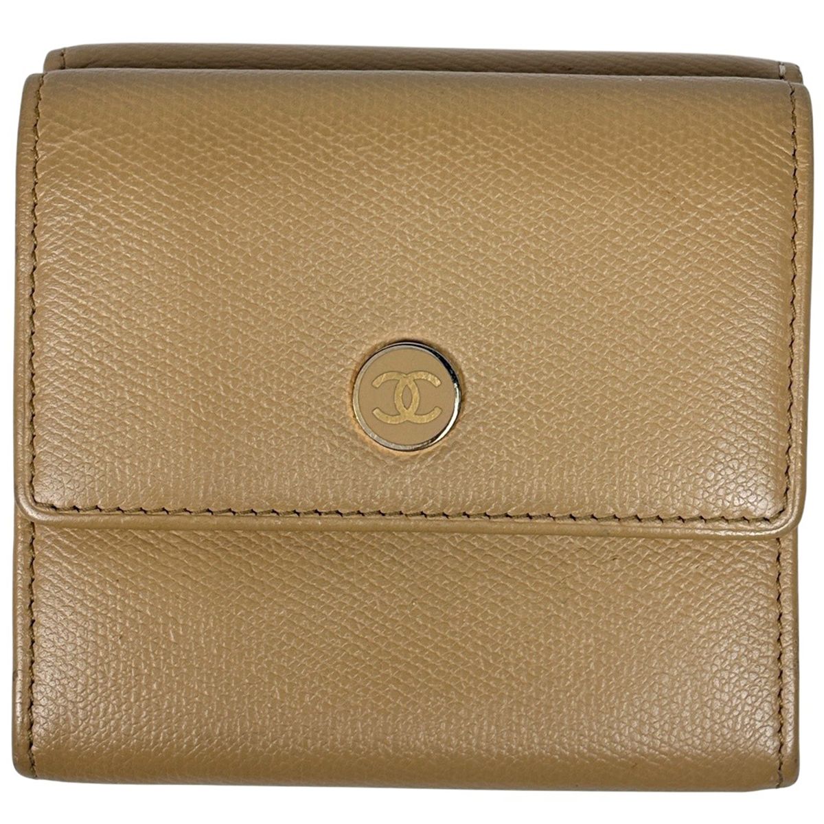 シャネル CHANEL ココボタン 三つ折り 財布 ココマーク Wホック 三つ折り財布 レザー ベージュ レディース 【中古】