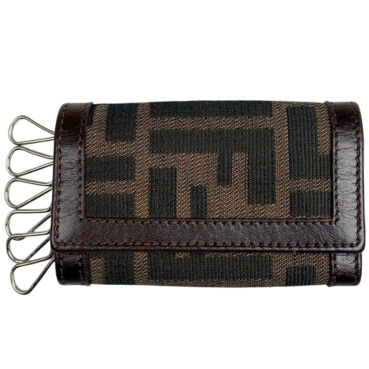 フェンディ FENDI ズッカ柄 6連 キーケース 鍵入れ キーフック キャンバス レザー ブラウン 10163 レディース 【中古】