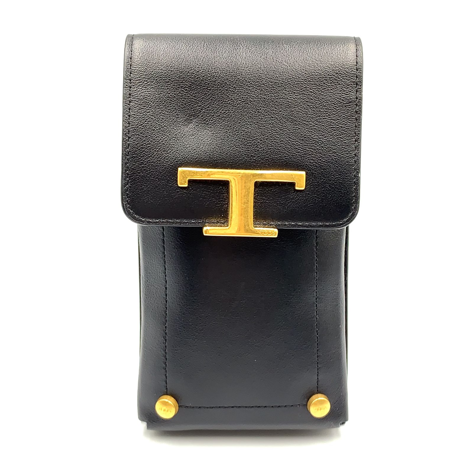 【新着】TOD'S Tタイムレス レザー ブラック ショルダーバッグ ゴールド