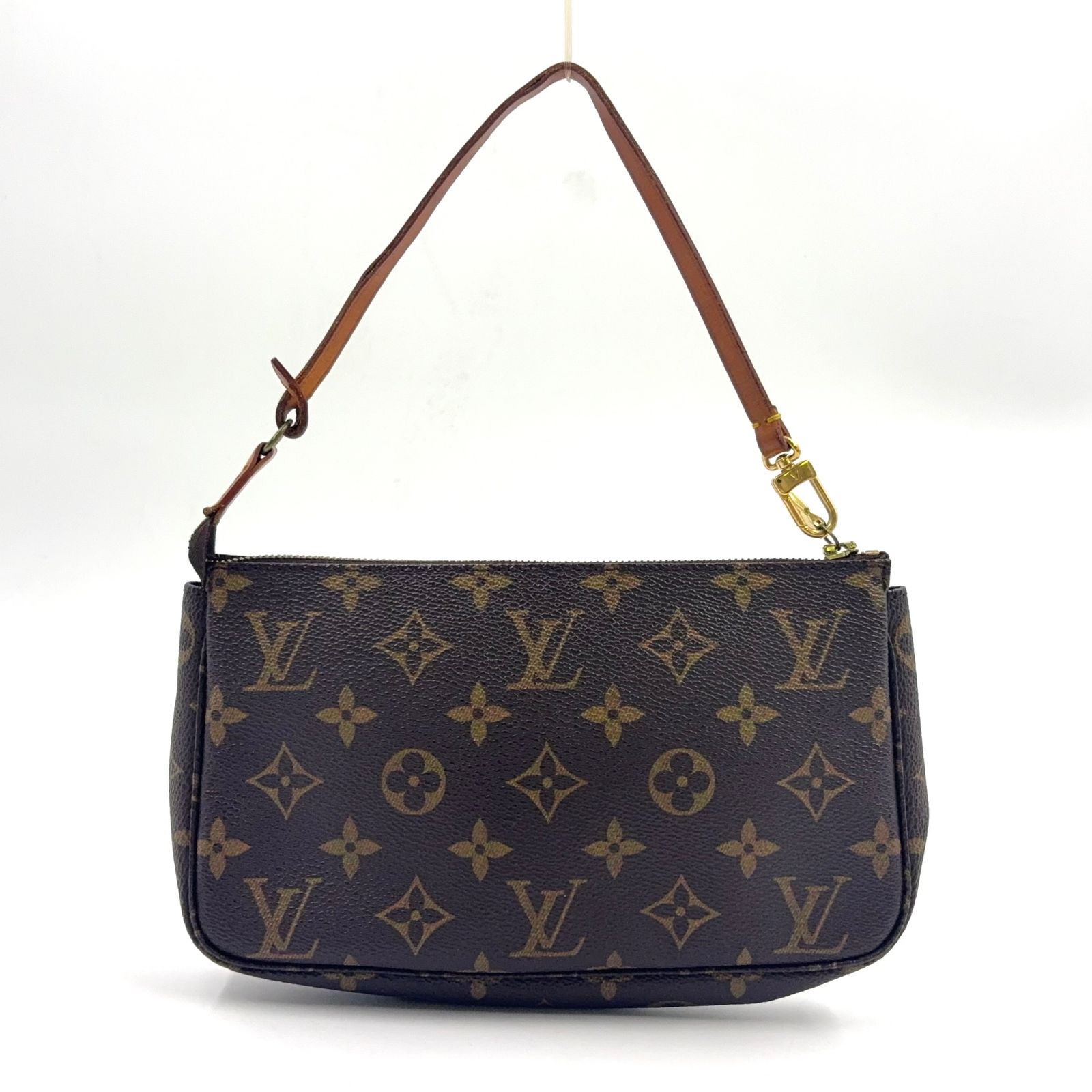 【新着】LOUIS VUITTON ポシェットアクセソワール モノグラム レザー×PVC ブラウン ハンドバッグ ゴールド M51980