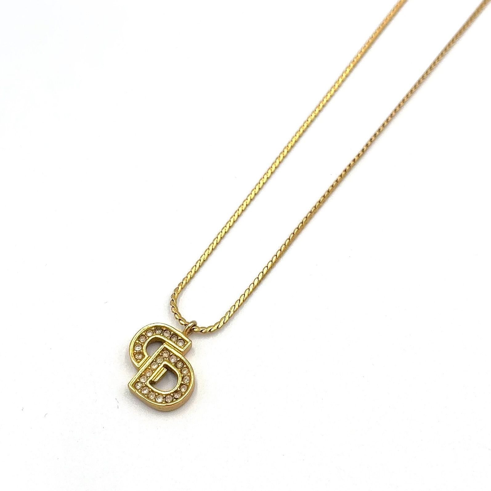 【新着】Christian Dior CDロゴ ラインストーン GP×ラインストーン ゴールド ネックレス