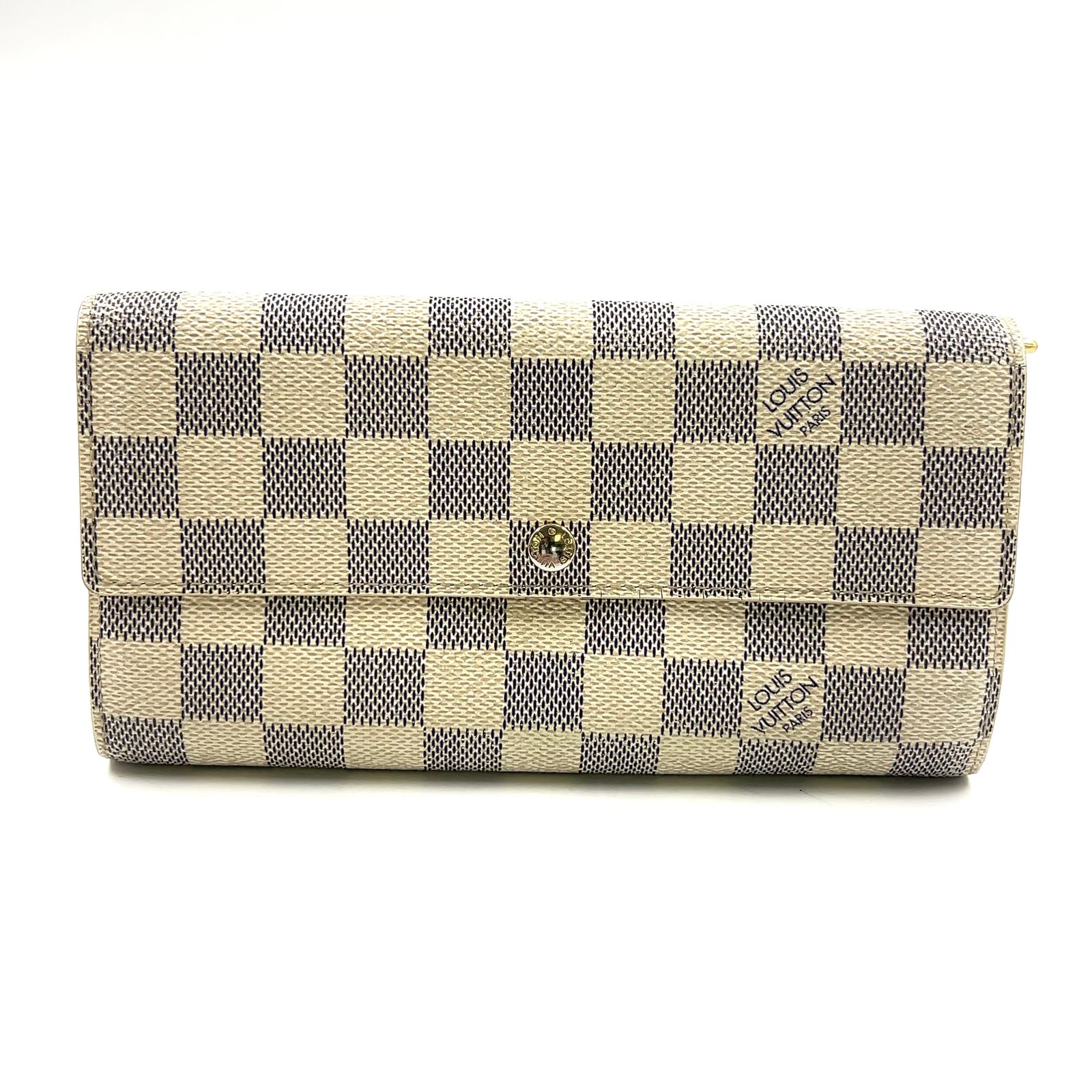 【新着】LOUIS VUITTON ポルトフォイユ サラ ダミエアズール イニシャル入り レザー×PVC アイボリー 長財布 ゴールド N61735