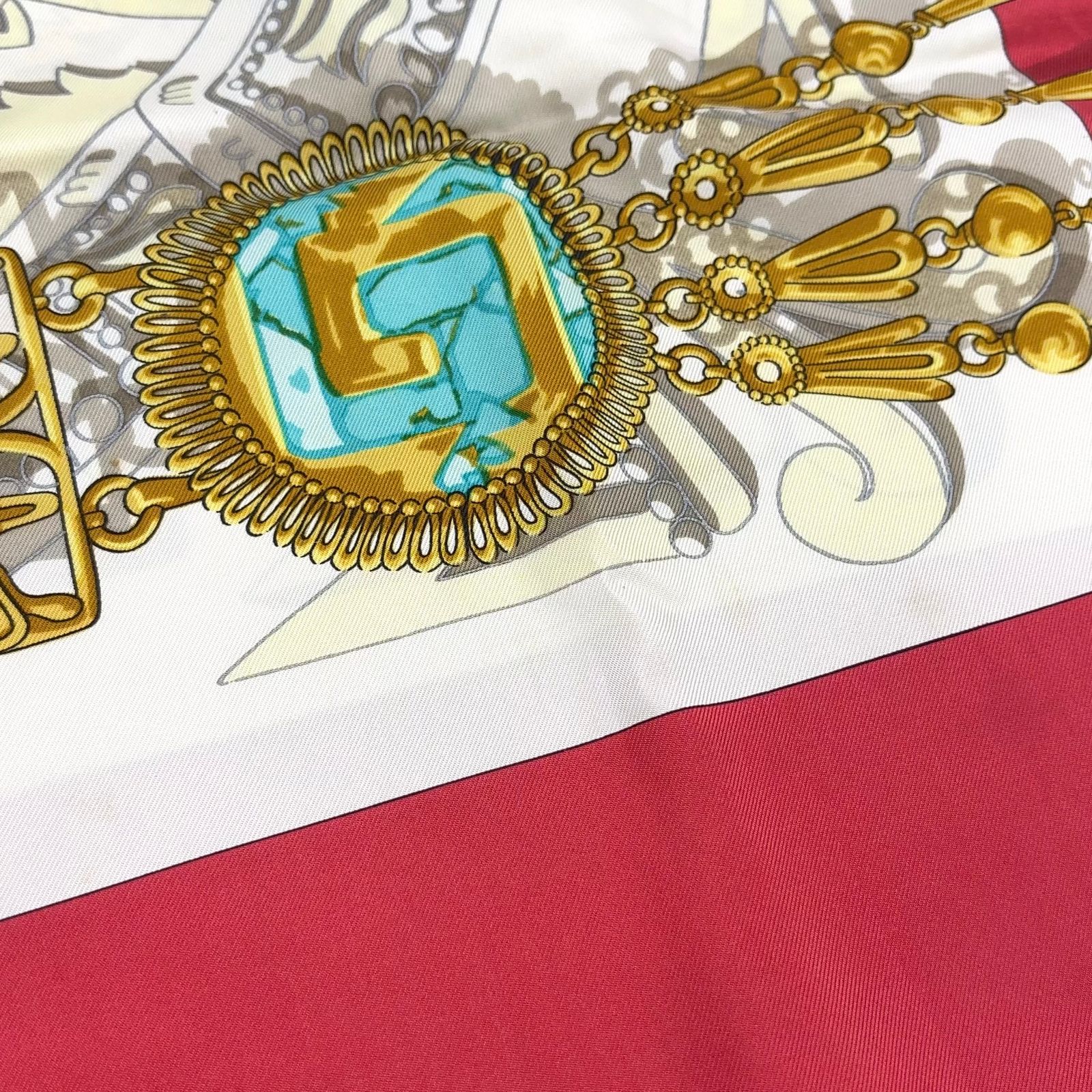 HERMES カレ90 メキシコ シルク ブルー×ホワイト×レッド スカーフ