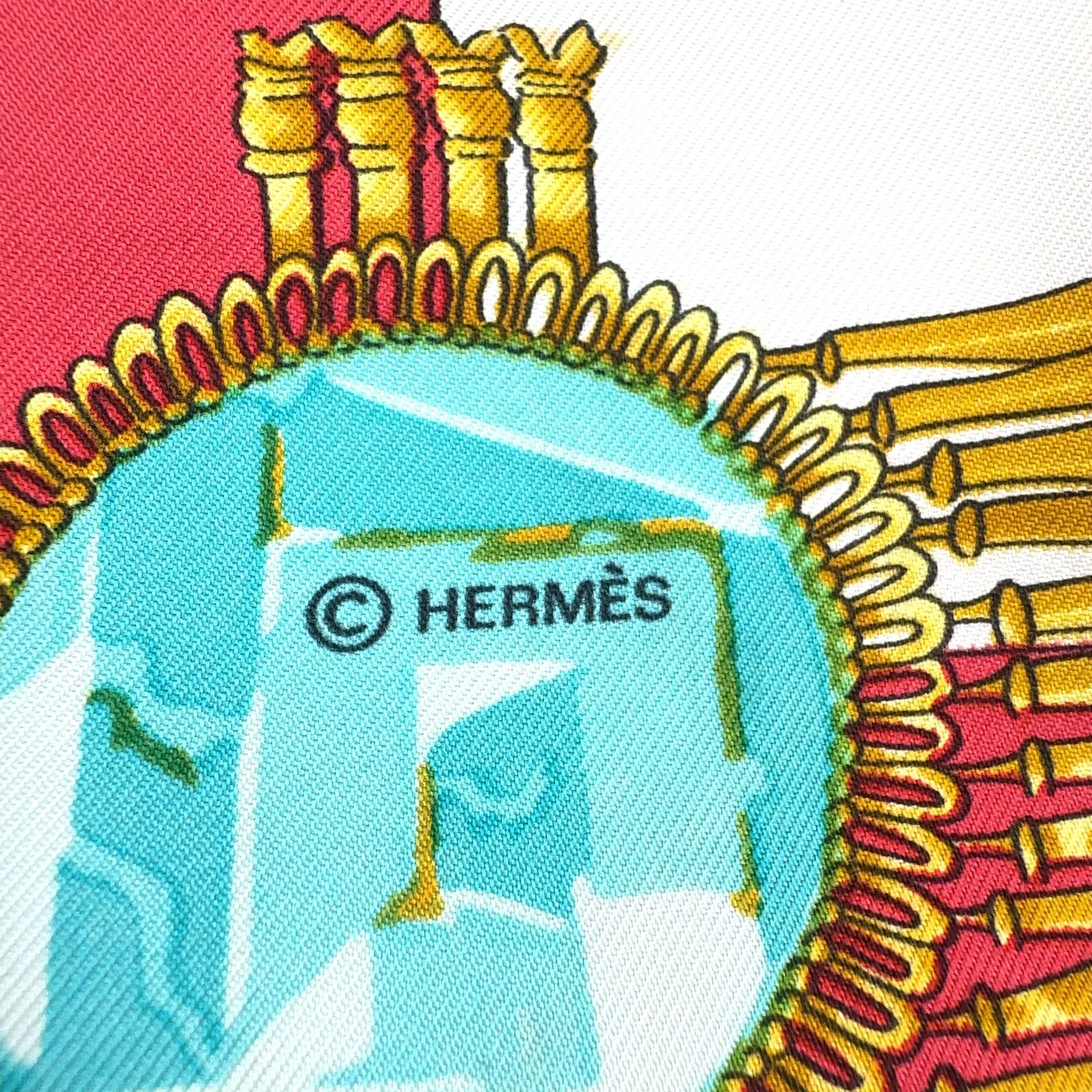 HERMES カレ90 メキシコ シルク ブルー×ホワイト×レッド スカーフ