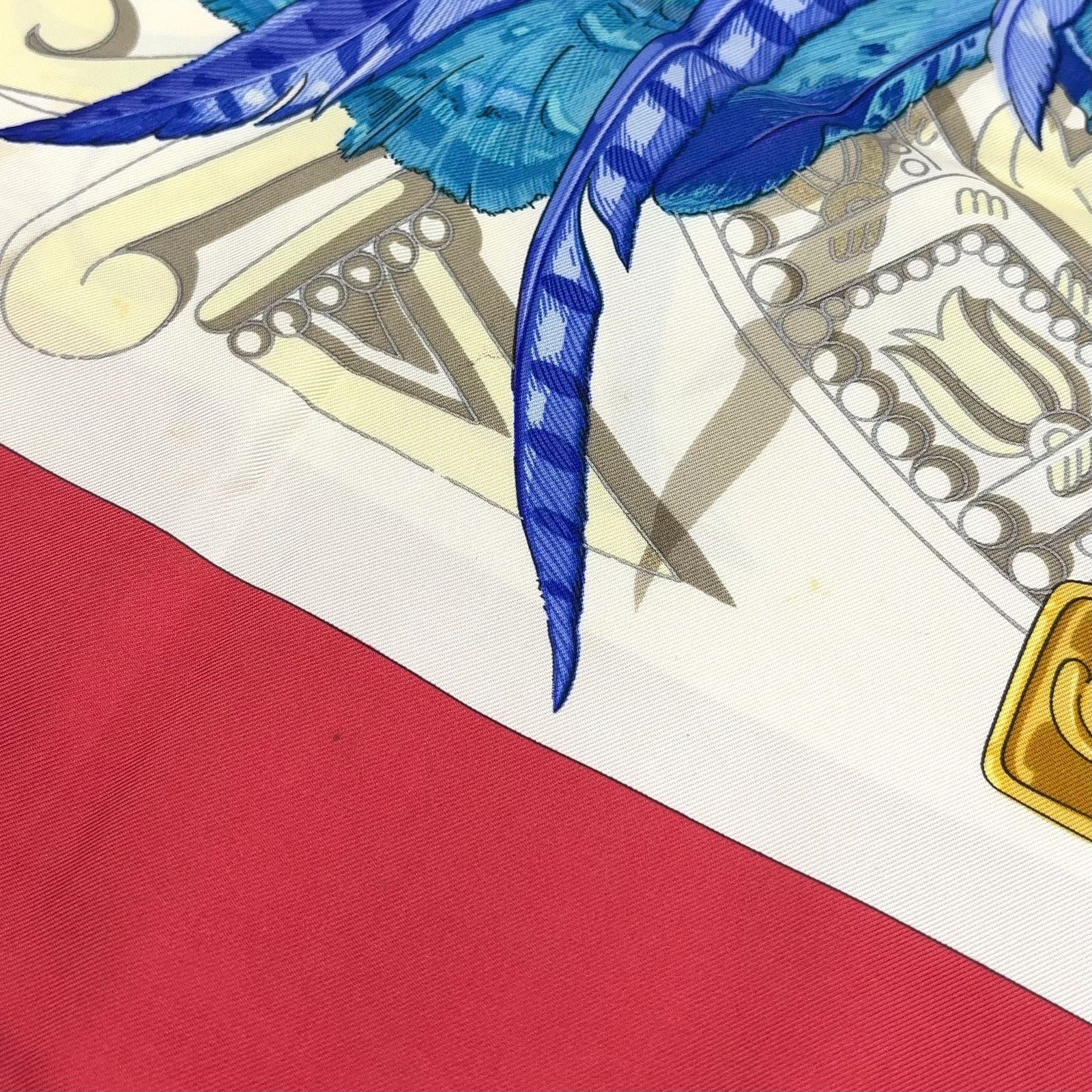 HERMES カレ90 メキシコ シルク ブルー×ホワイト×レッド スカーフ