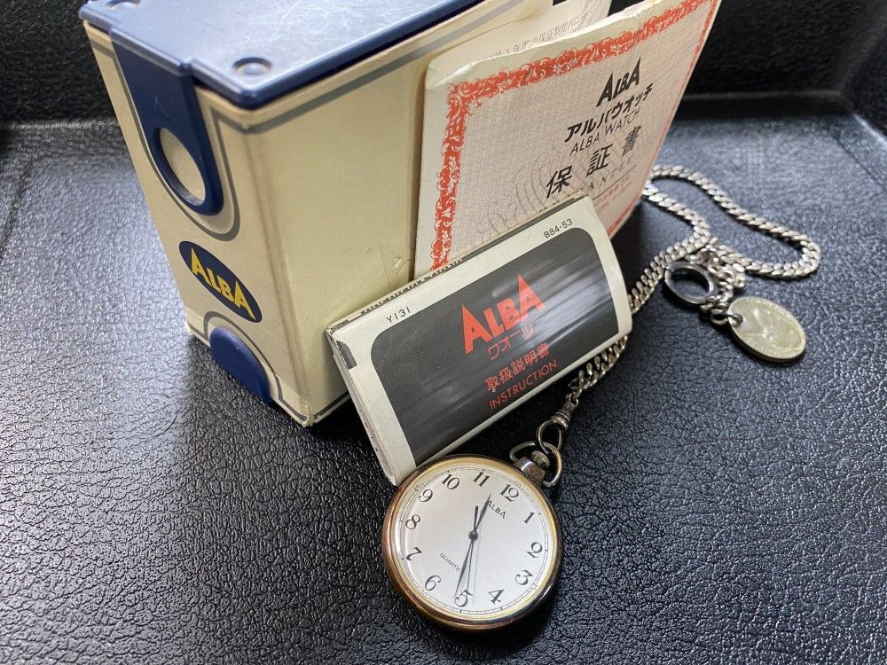 【稼働品】SEIKO セイコー Alba アルバ Y131-0020 電池交換済み 箱 説明書 ユニセックス 懐中時計#17222