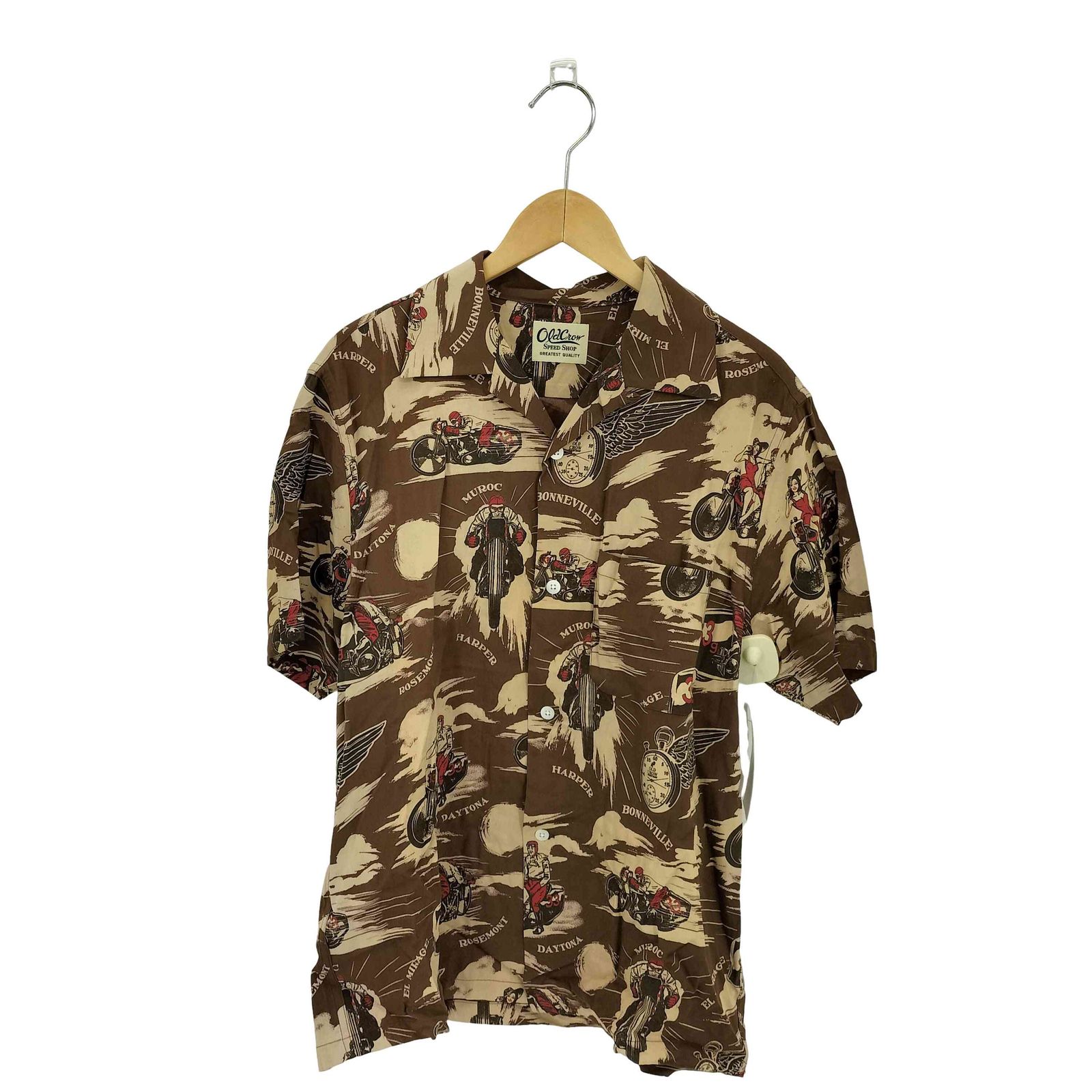 オールドクロウ OLD CROW BLACKBIRD – S/S SHIRTS 総柄 レーヨン 半袖シャツ メンズ S