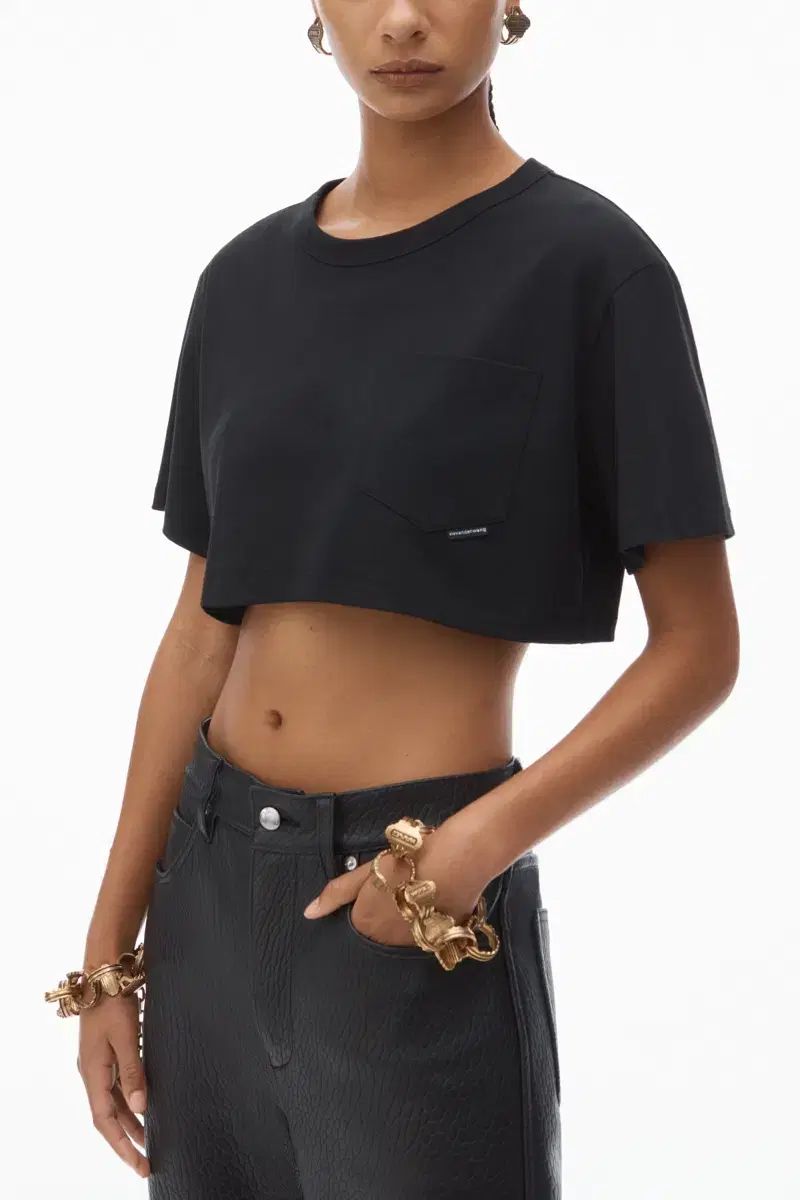 S) Alexander Wang アレキサンダーワング クロップド Tシャツ ブラック