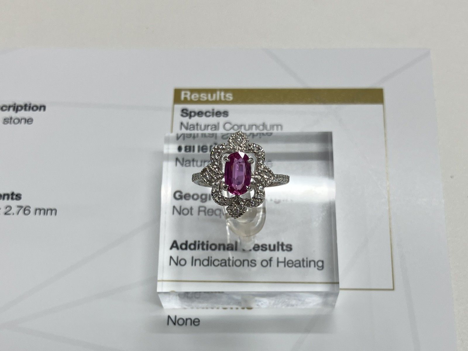 ピンクサファイア 1.10ct 非加熱 NoHeat GIA鑑別書 D0.33ct PT900 4.97 