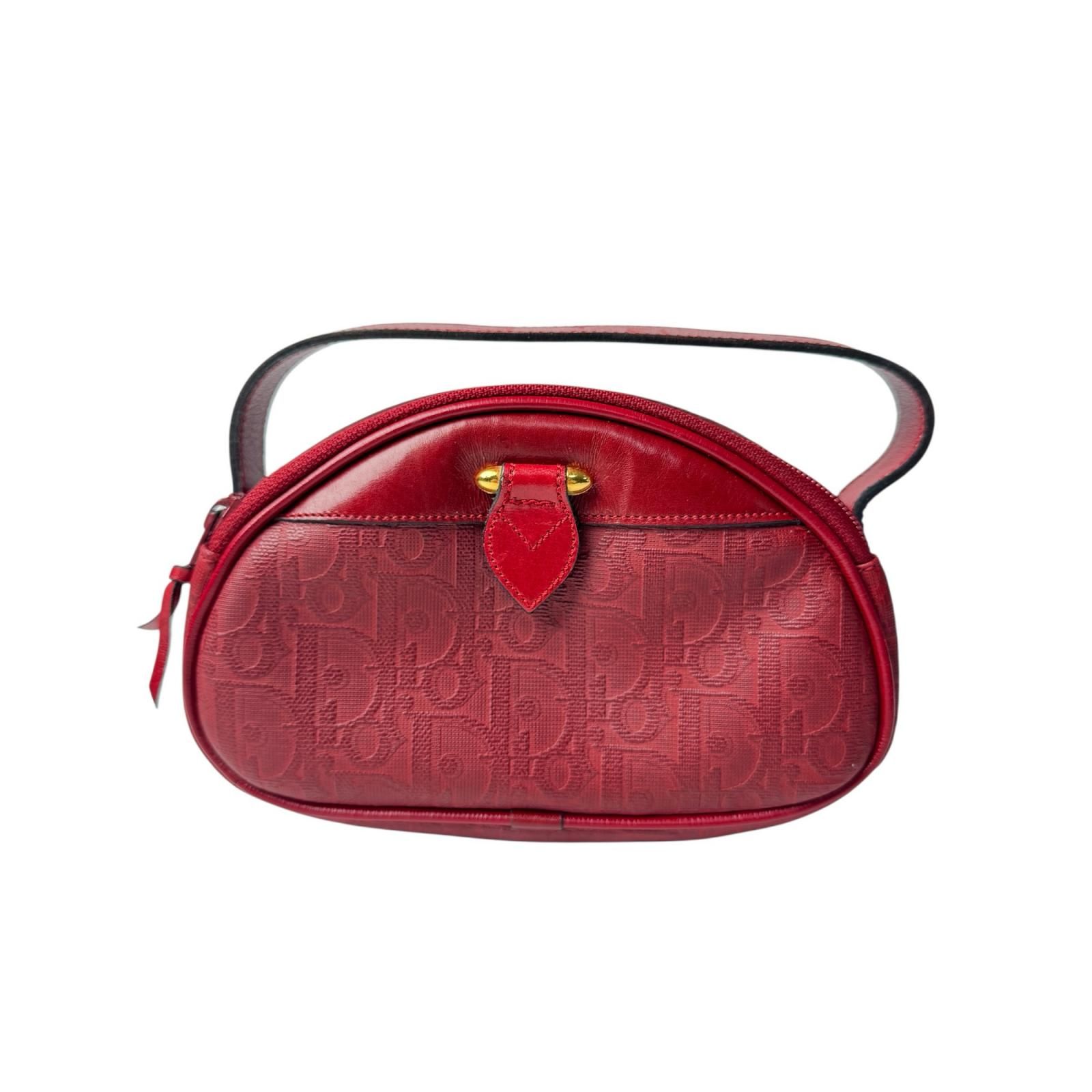 美品 クリスチャンディオール Christian Dior トロッター ミニ ハンドバッグ レッド