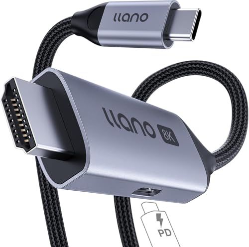 llano 8K USB-C HDMI変換ケーブル【2026新設計2-in-1】100W PD急速充電ポート付きThunderbolt 高耐久ナイロン8K@60Hz /4K@240Hz【単方向通信】Type-C - HDMI対応 iPhone 4a0696c8