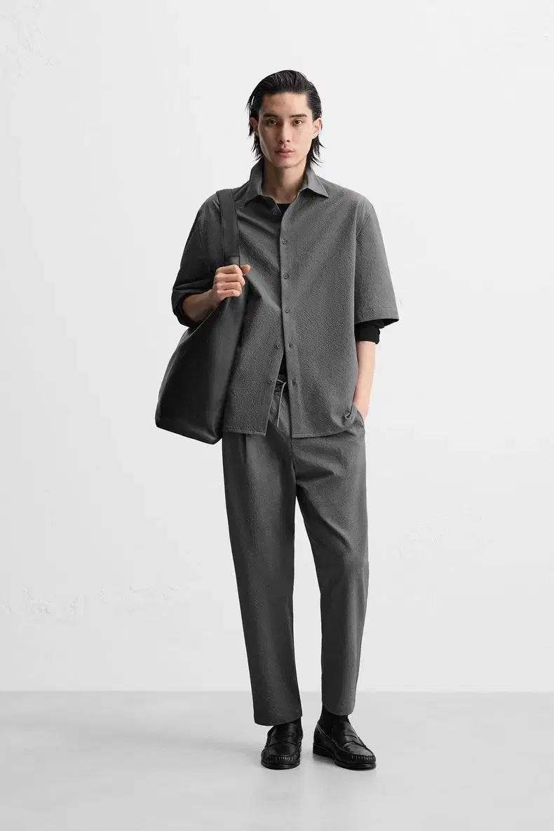 (32前後) メンズ ZARA シアサッカー シャーリング バンディング パンツ ズボン スラックス
