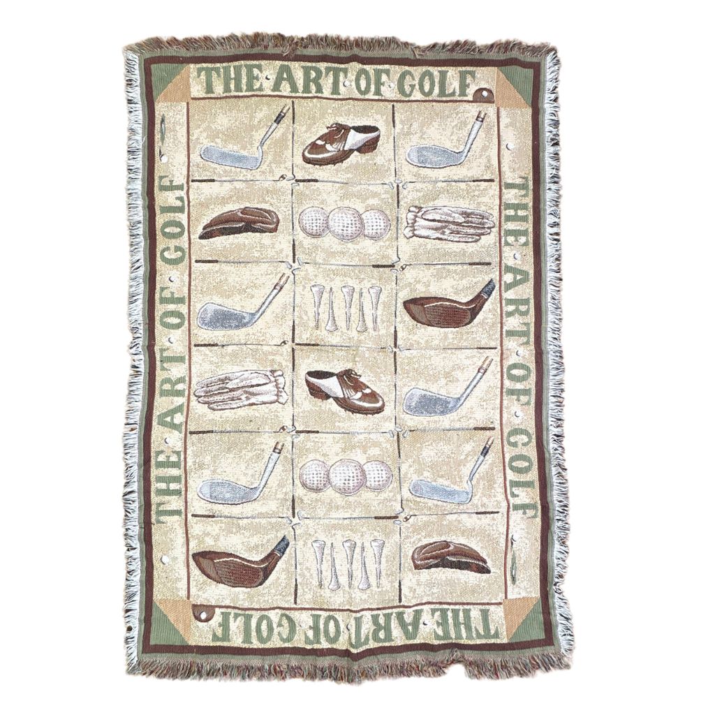 vintageラグ ブランケット マルチカバー タペストリー ゴルフグッズ USA製 レトロ Rug Throw Blanket Golf 2646