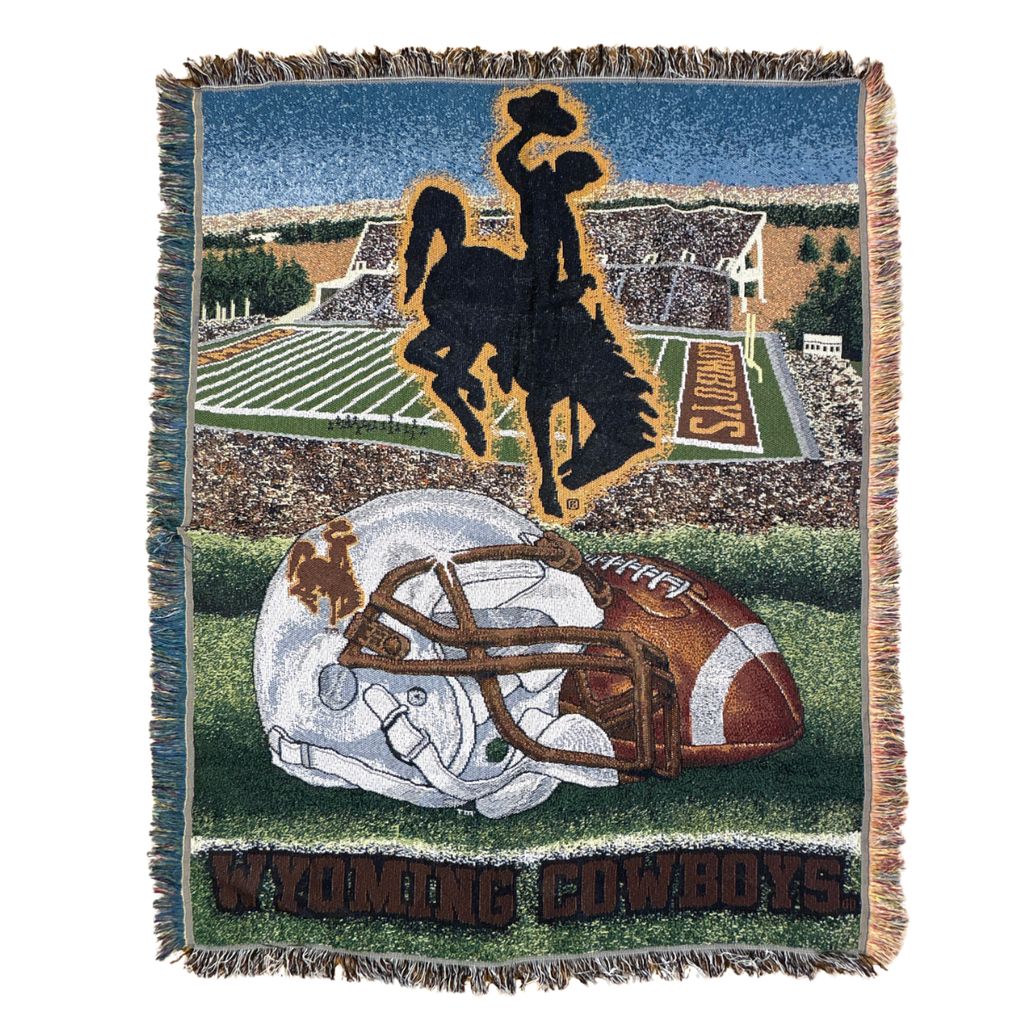 vintageラグ ブランケット マルチカバー タペストリー USA製 ワイオミングカウボーイズ Rug Throw Blanket Football 2663