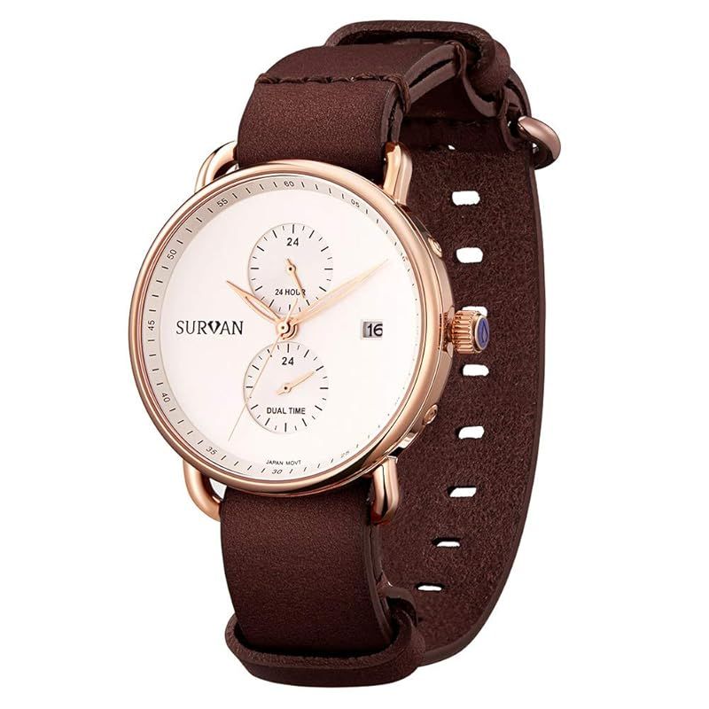 【新品】 SURVAN WatchDesigner 腕時計 メンズ とけい腕時計 電池式 時計腕時計 防水 うで時計 見やすい 時計 アナログ watch for men 白い文字盤 栗色のベルト