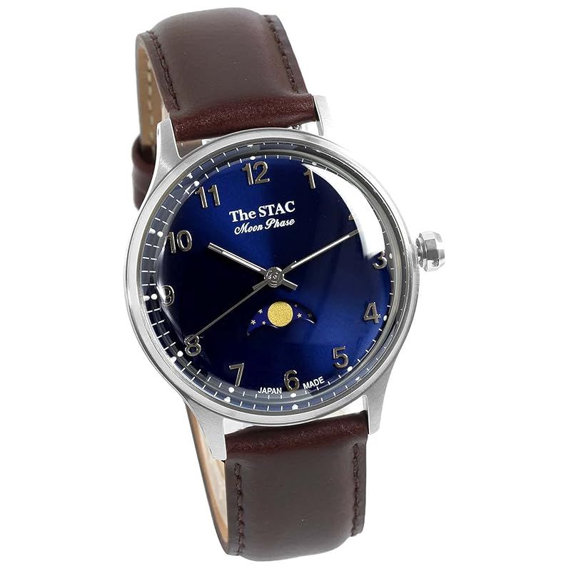 【新品】 [ザ・スタック] The STAC 日本製 国産 腕時計 ウォッチ 36mm クラシック メンズ レディース ユニセックス ムーンフェイズ アラビア×ブルーブラウン ST-MF001