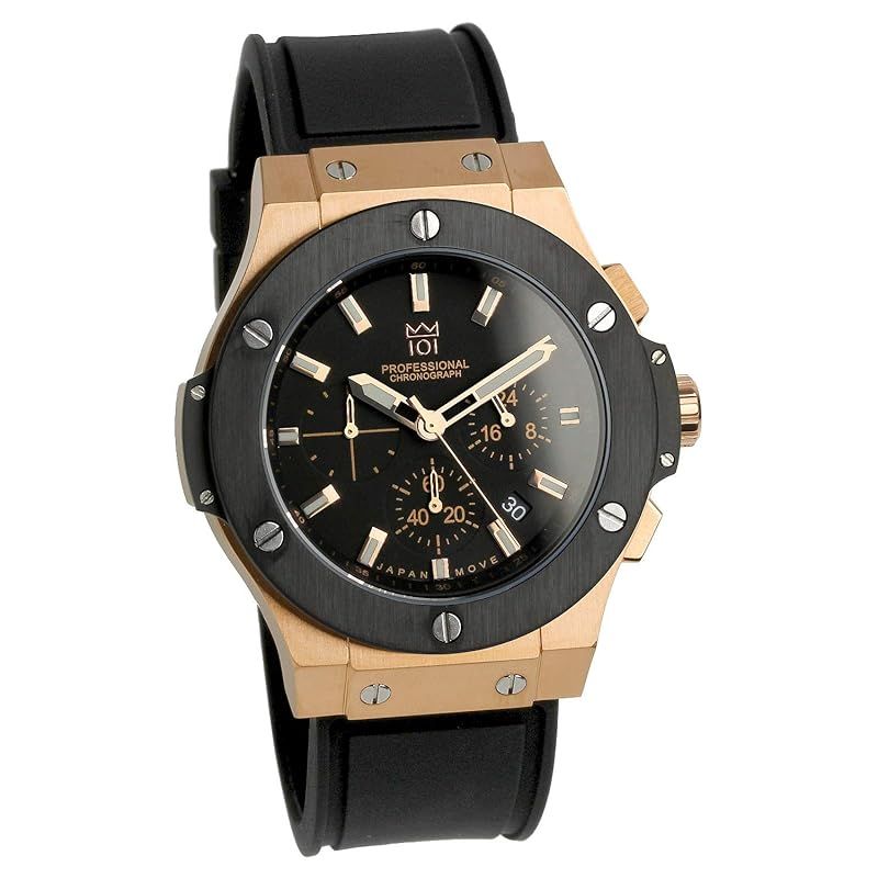 【新品】 [HYAKUICHI 101] ヒャクイチ No.8 腕時計 ウォッチ 100m防水 クロノグラフ 日付表示 ラバーベルト ブラック×ピンクゴールド メンズ