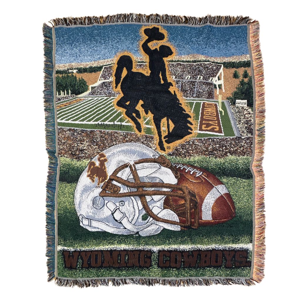 vintageラグ ブランケット マルチカバー タペストリー USA製 ワイオミングカウボーイズ Rug Throw Blanket Football 2665