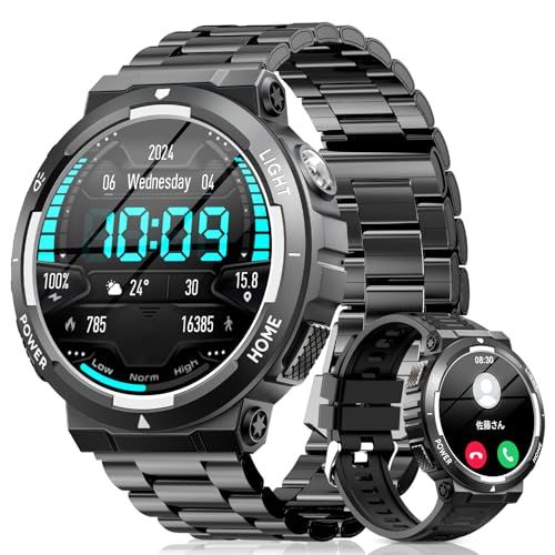 スマートウォッチ【2026新登場 付属ベルト2本】軍用規格 Bluetooth通話 Line/メッセージ通知 アプリのGPS連動可能 100+運動モード 3ATM防水 400mAh長持ちバッテリー カメラ制御 音楽制御 音声アシスタント 歩数 da886066