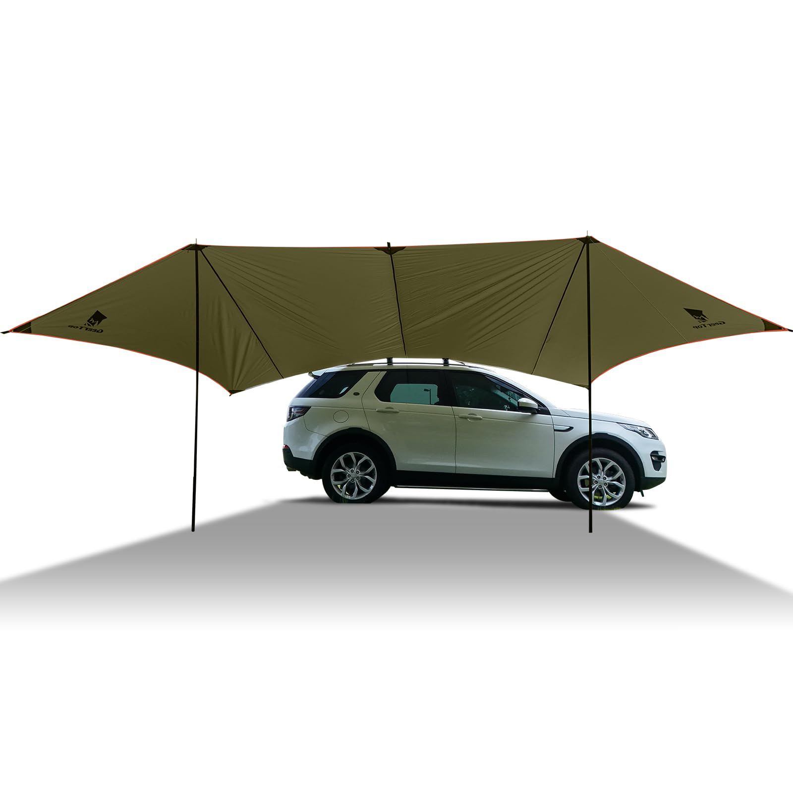 【新品】Geer Top カーサイドタープ 4?6人 車に付ける タープ カーサイドオーニング クルマ連結 大型 防水 遮熱 日よけ 設営簡単 アウトドア キャンプ 車中泊 ツーリング 吸盤フック ポール付き グリーン c9e2a502