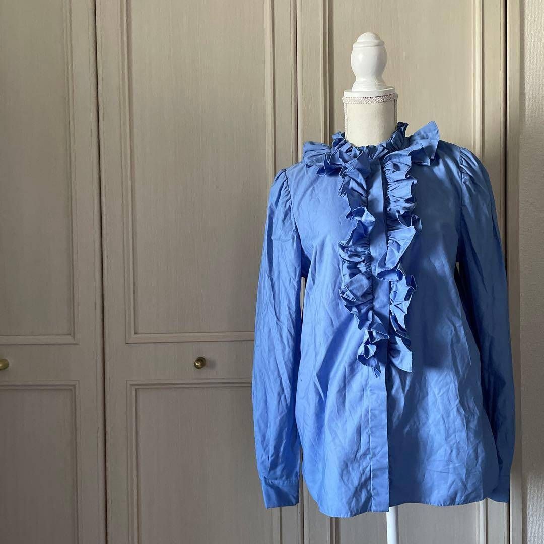 B Stella McCartney ステラマッカートニー 無地　フリル ブラウス シャツ トップス　レディース　blouse　shirt　Tops　ladies　ブルー 青　natural　ナチュラル　長袖