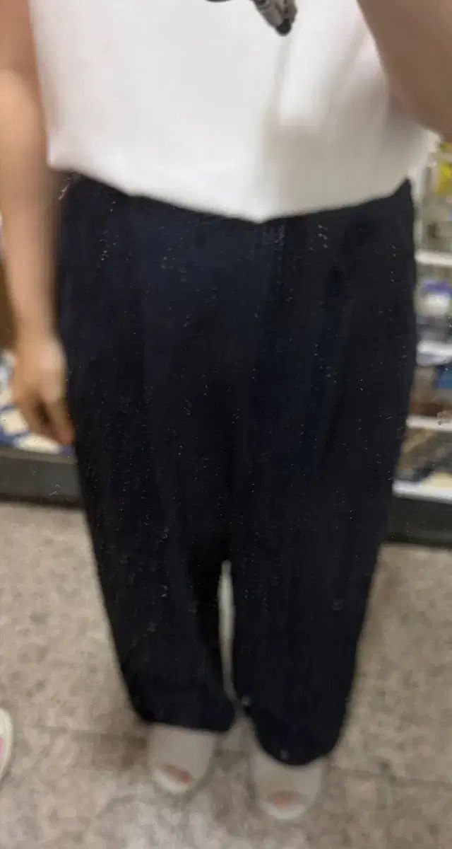 EMIN&PAUL ネイビー CHECK ワイド パンツ (リネン) 新商品
