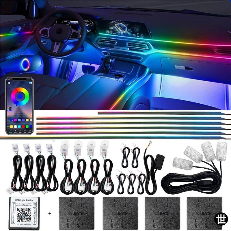 18 IN 1 デュアルゾーン シンフォニー LED 車内アンビエントライト レインボーネオン RGB アクリルストリップ 飾 ストリーマー ムードラン