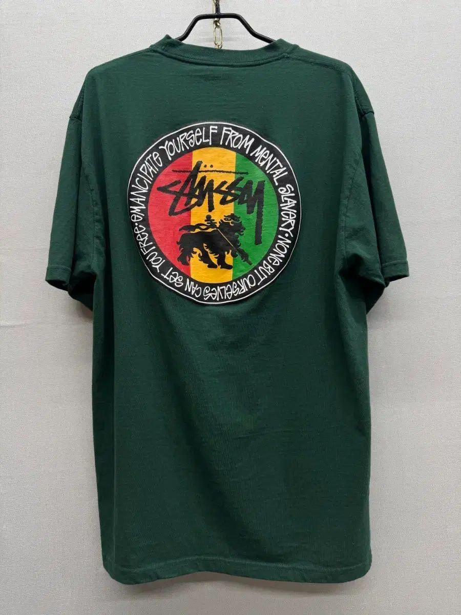 オールド STUSSY ライオン グラフィック ダークグリーン 半袖 (100)