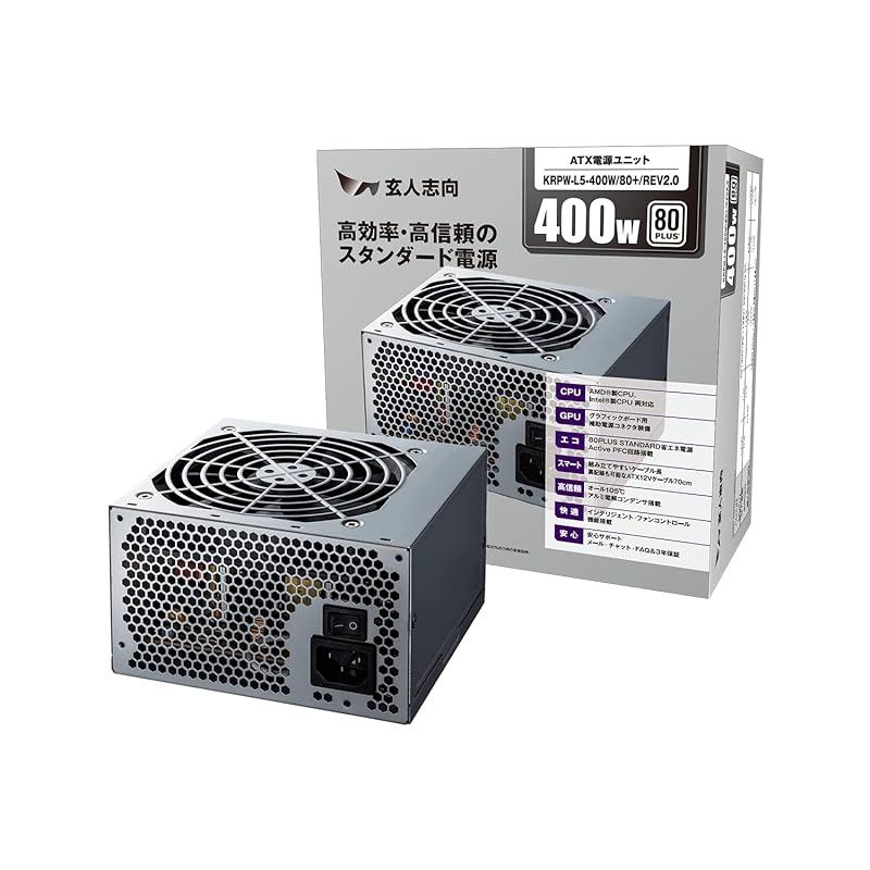 玄人志向 電源ユニット 400W ATX 電源 80 PLUS スタンダード PC電源 12cm静音ファン KRPW-L5-400W/80+/REV2.0