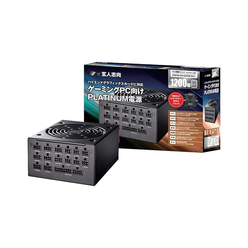 玄人志向 電源ユニット 1200W ATX 電源 80 PLUS プラチナ PC電源 フルプラグイン セミファンレス KRPW-PA1200W/92+
