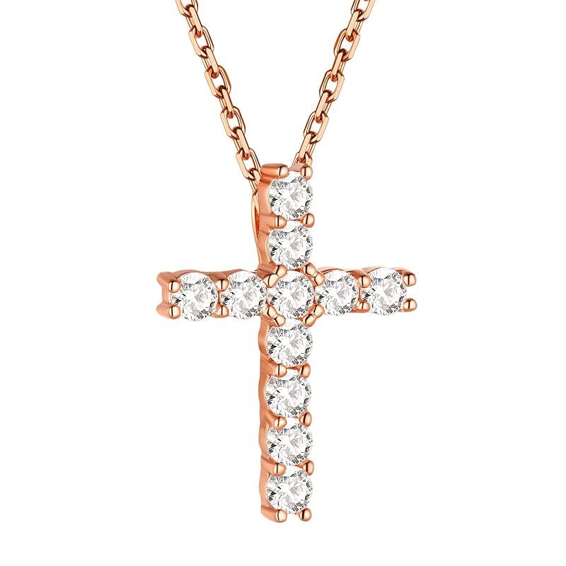 [ＣｈａｉｎｓＨｏｕｓｅ] クロス ネックレス レディース ジルコニア 十字架 ペンダント シルバー925 ピンクゴールド仕上げ アクセサリー