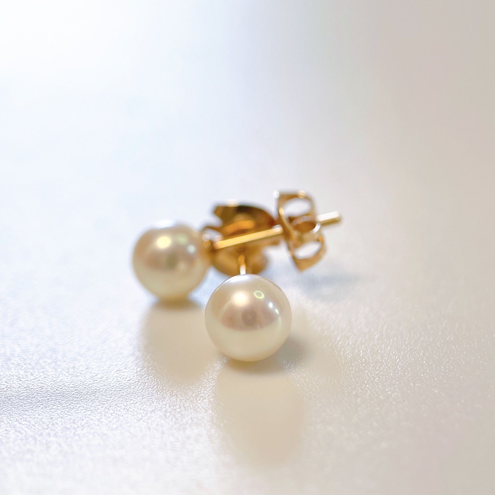 タサキ 一粒 パール 6mm ピアス K14PG 白 真珠 TASAKI 上品 田崎真珠